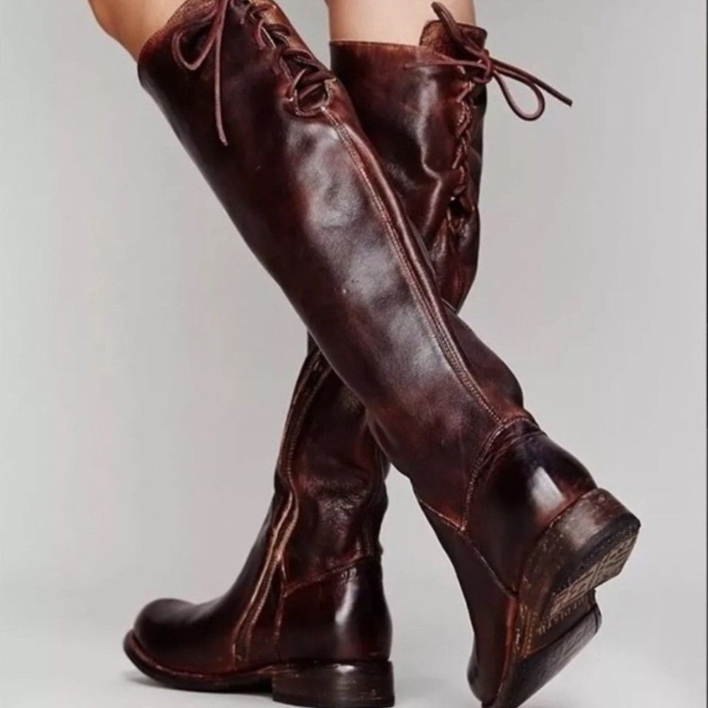 Bed Stu Manchester Tall Boots Size 7.5 Brown Leather Lace Up Knee High Riding